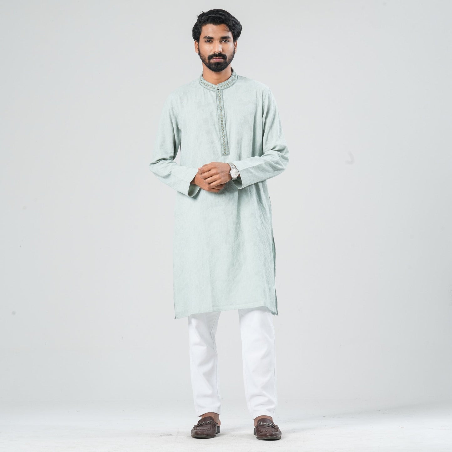 Men's Mint Green Blended Panjabi