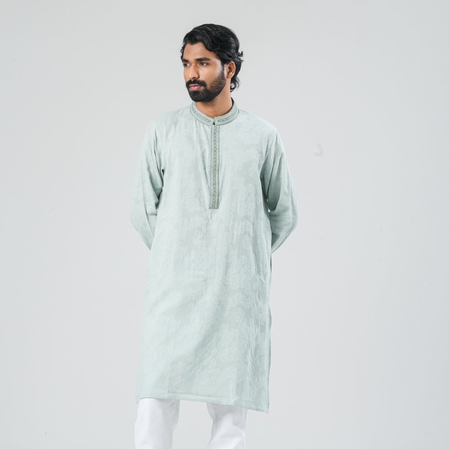 Men's Mint Green Blended Panjabi