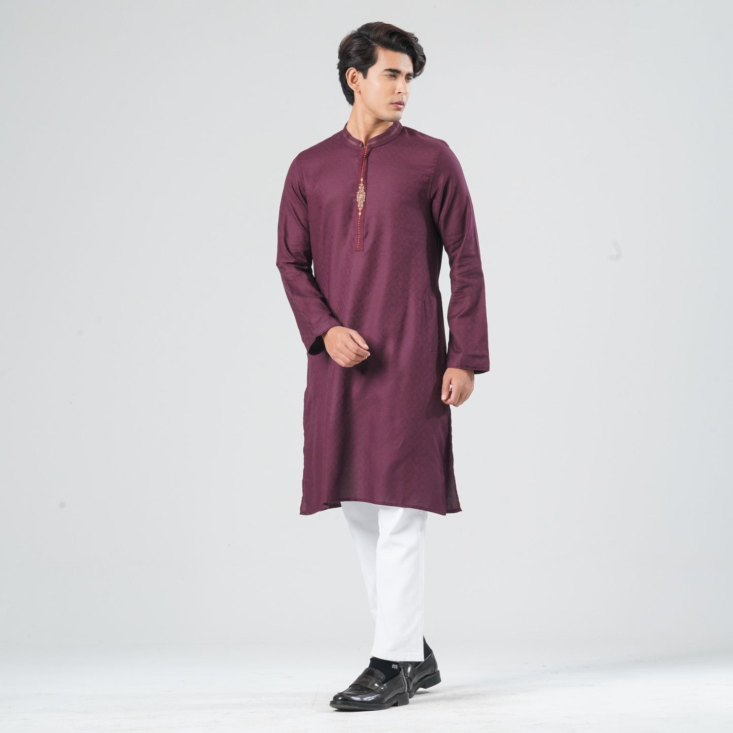 Men Wine Cotton Panjabi