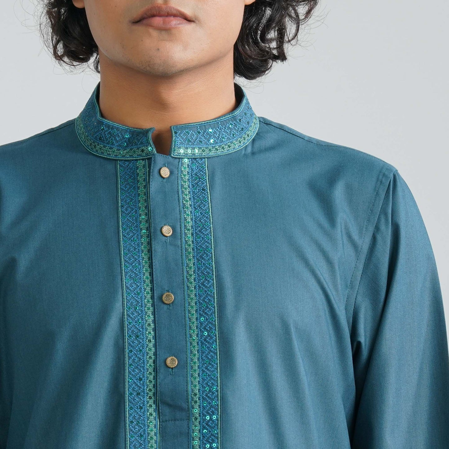 Men Green Cotton Panjabi