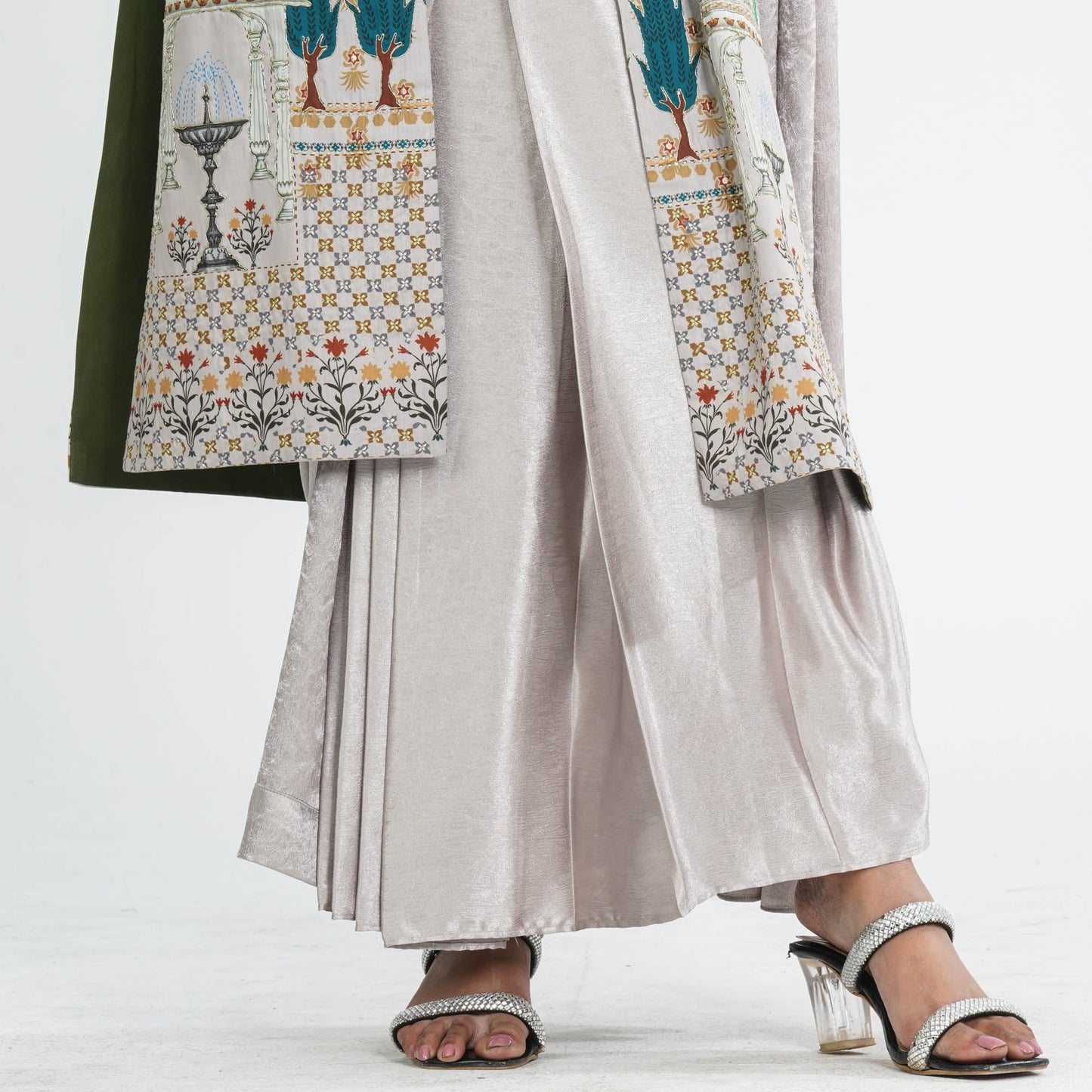 Women’s Silk Pant Saree with Sequin Top & Summer Jacket