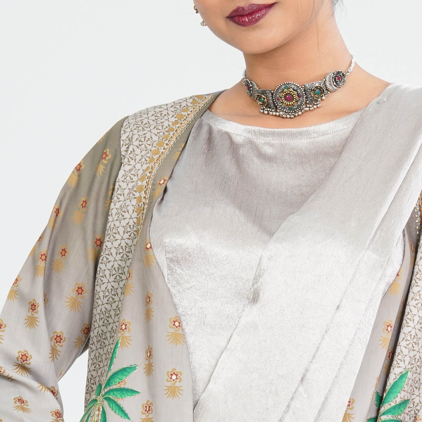 Women’s Silk Pant Saree with Sequin Top & Summer Jacket