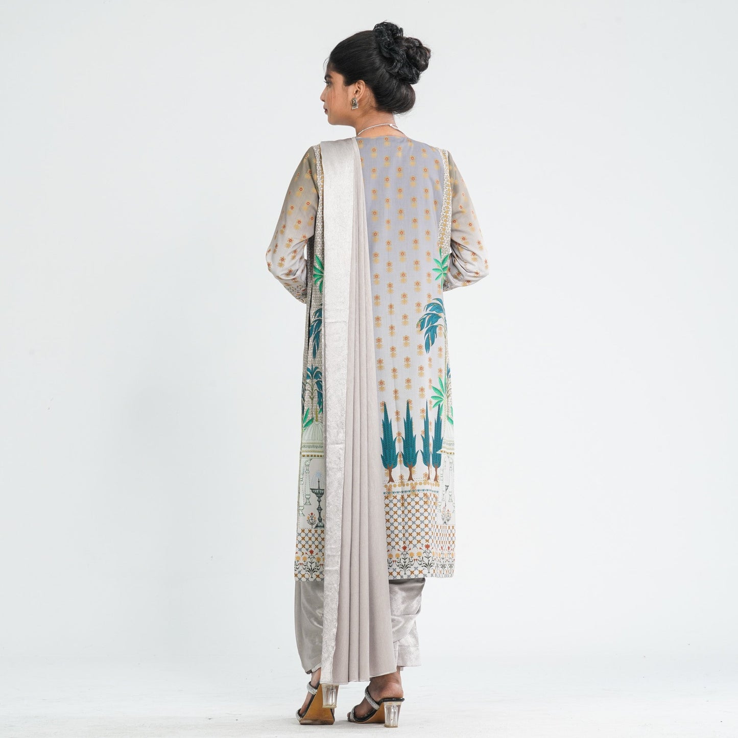 Women’s Silk Pant Saree with Sequin Top & Summer Jacket