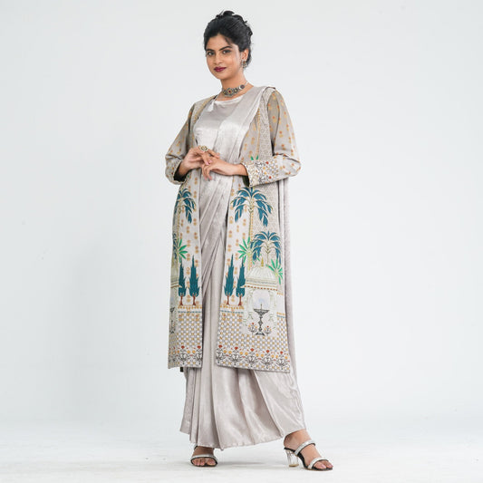 Women’s Silk Pant Saree with Sequin Top & Summer Jacket