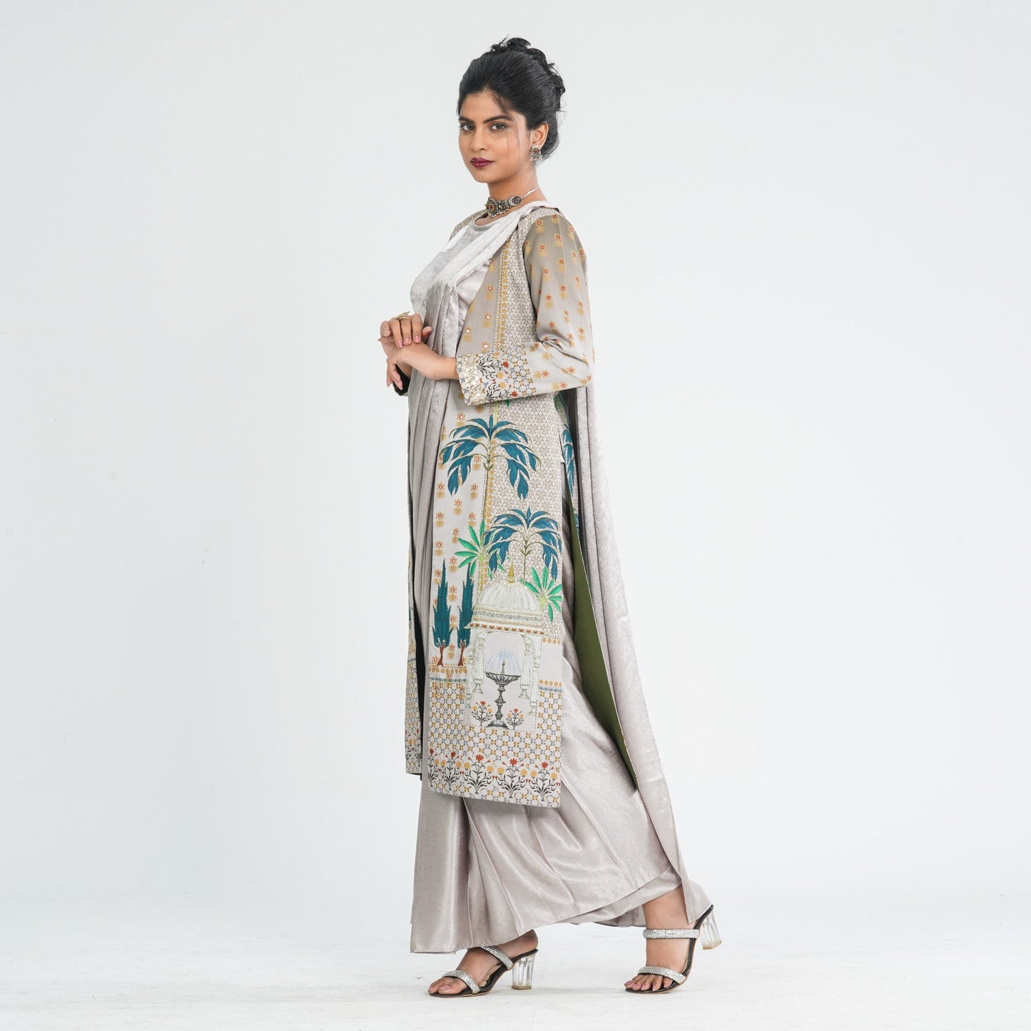 Women’s Silk Pant Saree with Sequin Top & Summer Jacket