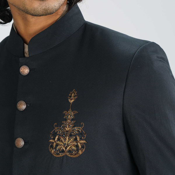 Men's Black Sherwani with Karchupi Work