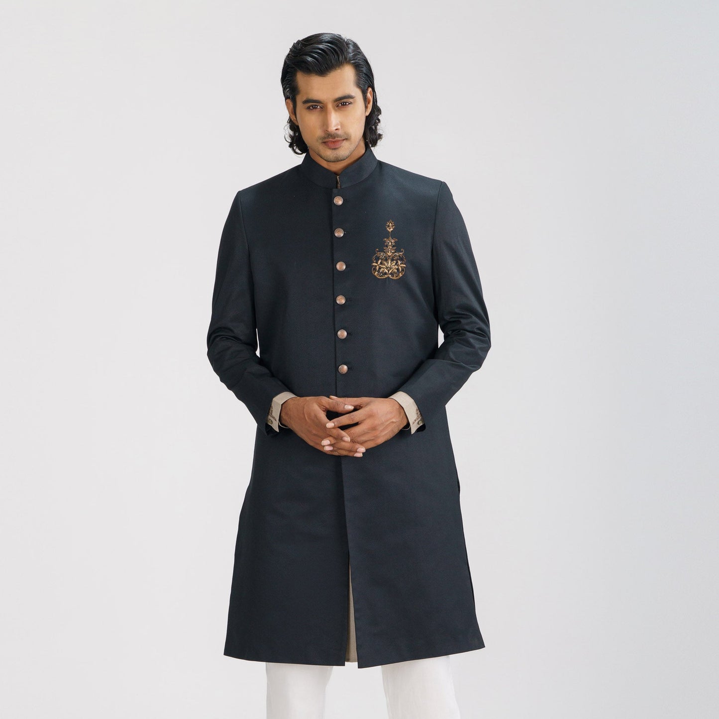Men's Black Sherwani with Karchupi Work