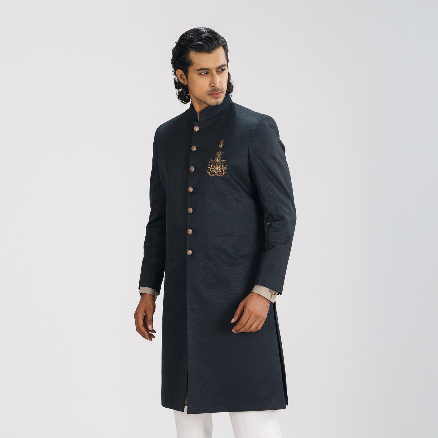 Men's Black Sherwani with Karchupi Work