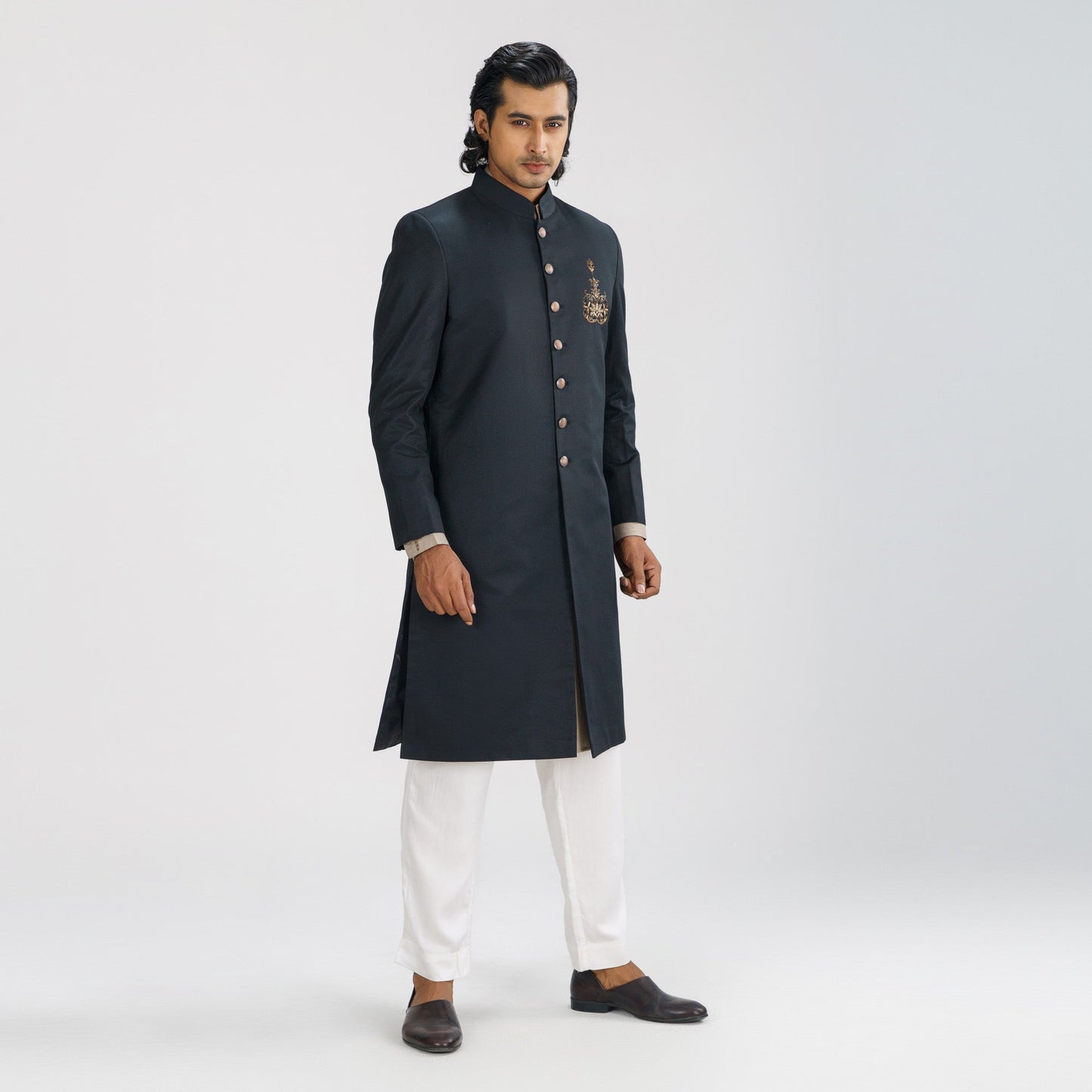 Men's Black Sherwani with Karchupi Work