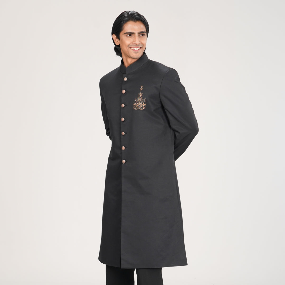 Men's Black Sherwani with Karchupi Work