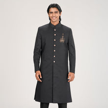 Load image into Gallery viewer, Men&#39;s Black Sherwani with Karchupi Work
