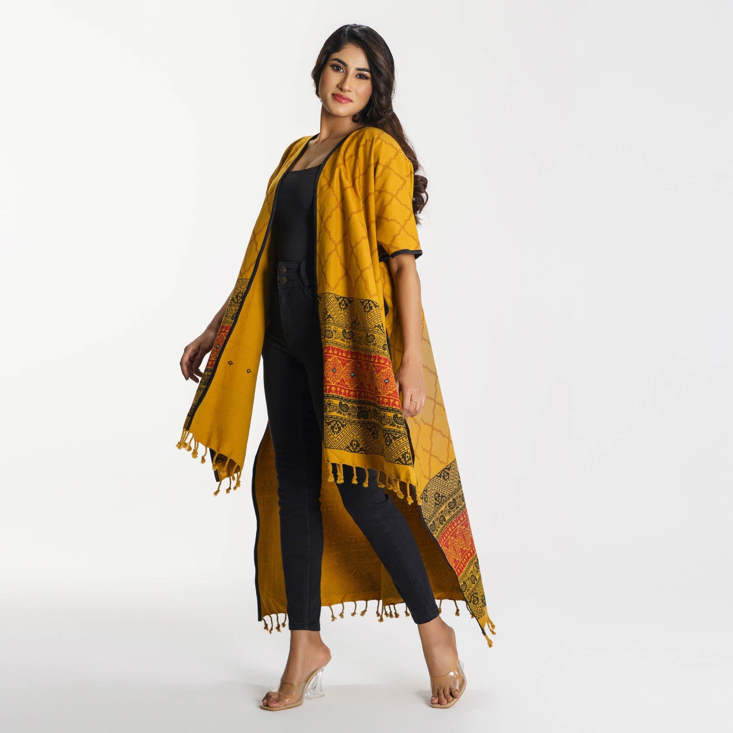 Womens Yellow Ethnic Shawl
