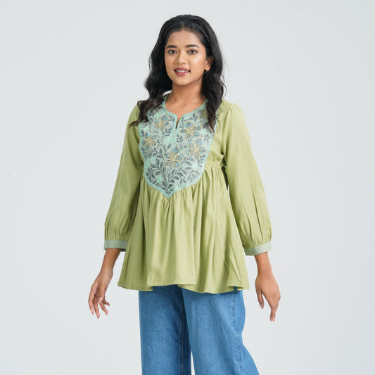 Women Green Cotton Tunic