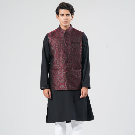 Mens Maroon Jacquard Vest