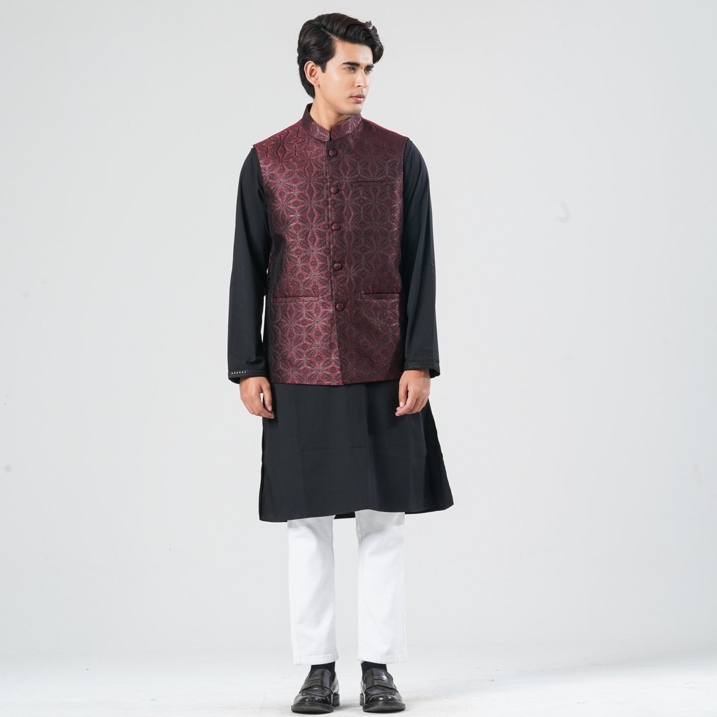 Mens Maroon Jacquard Vest
