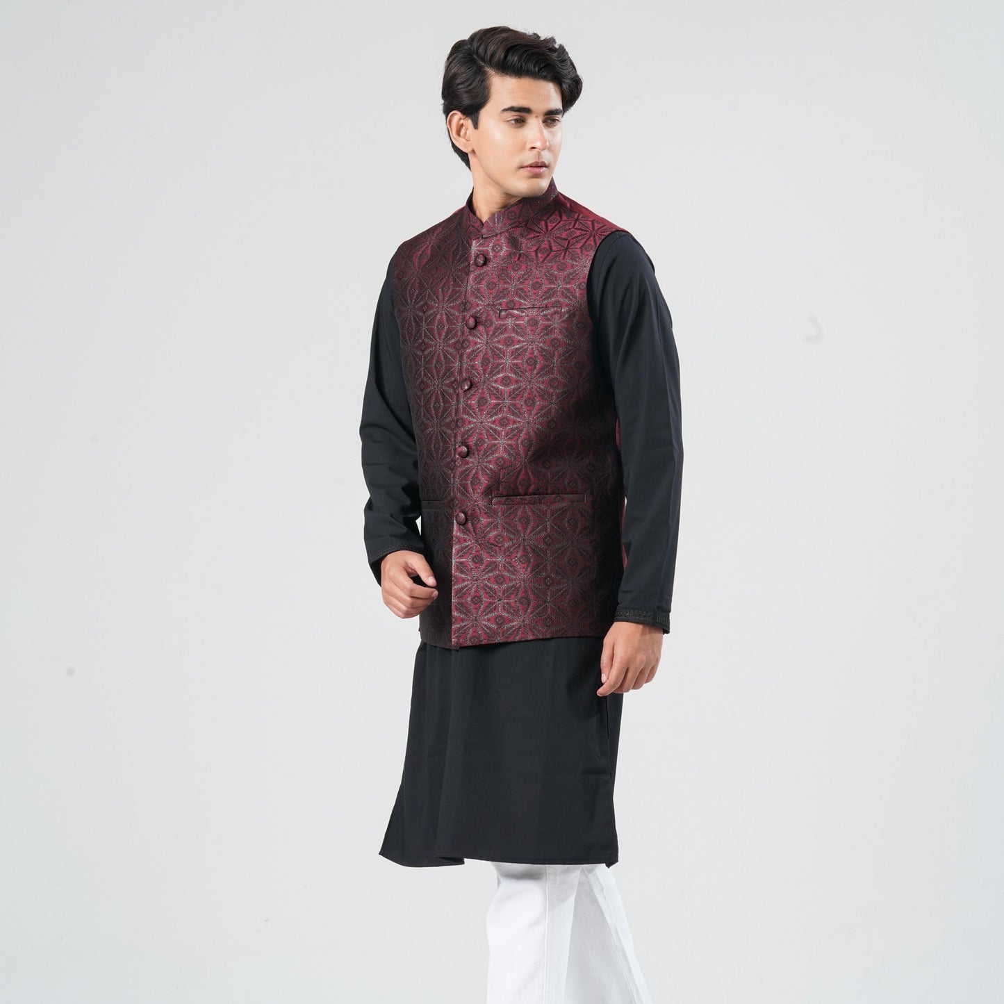 Mens Maroon Jacquard Vest