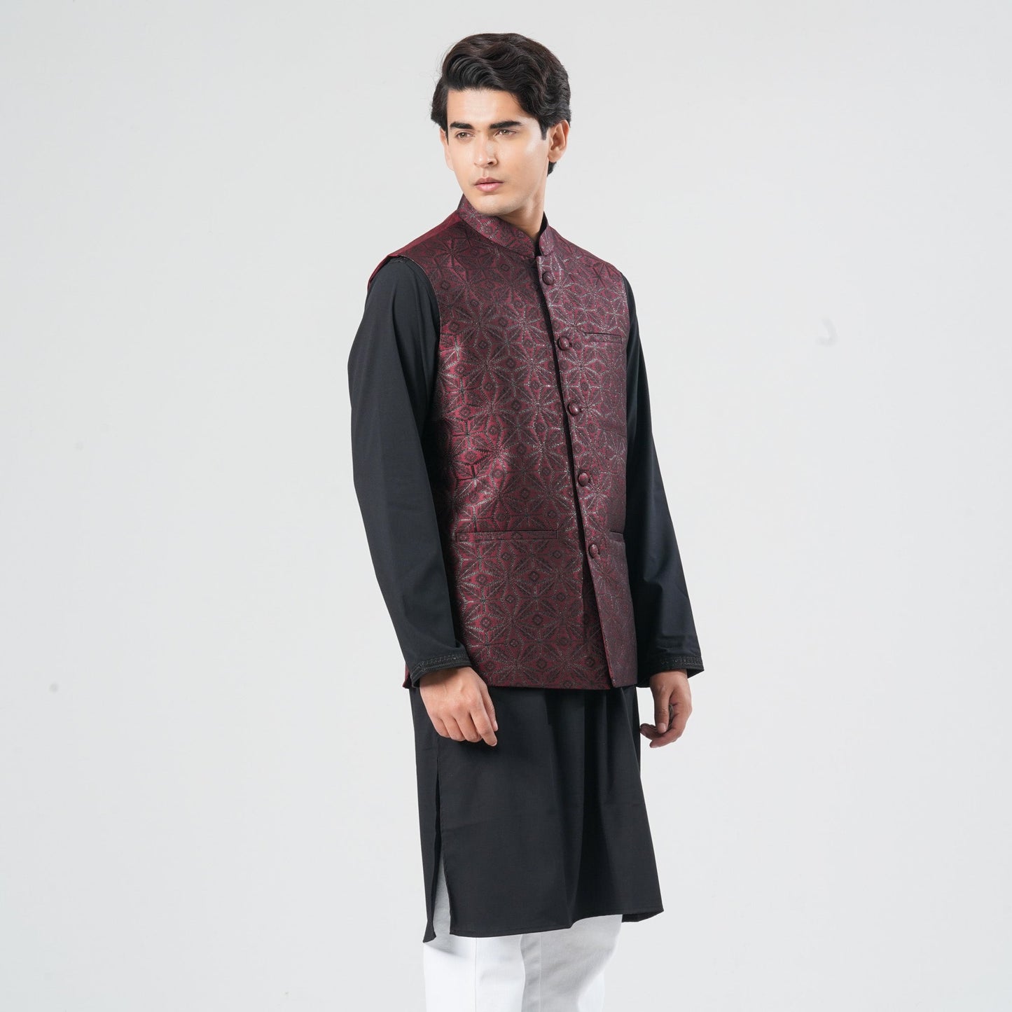 Mens Maroon Jacquard Vest