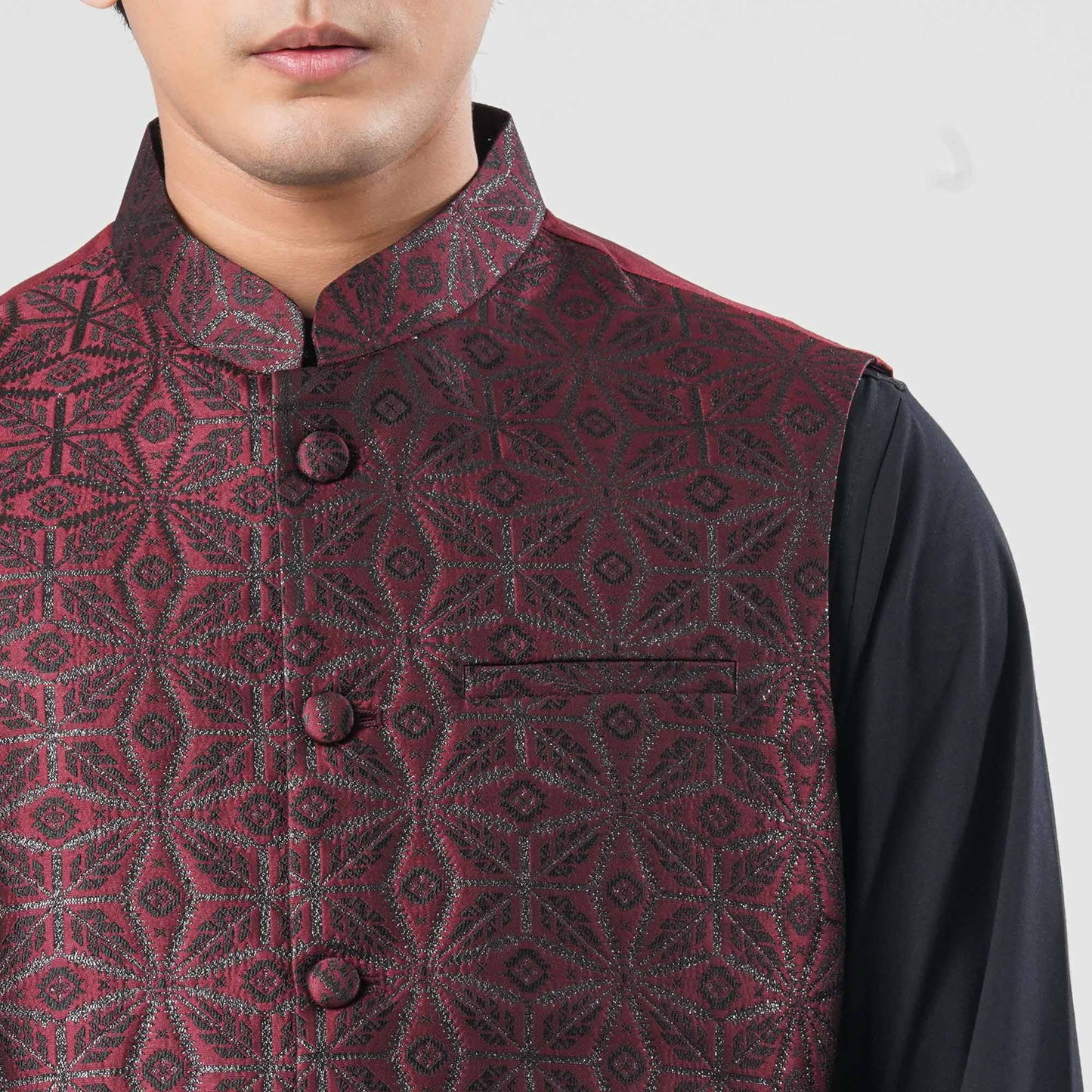 Mens Maroon Jacquard Vest