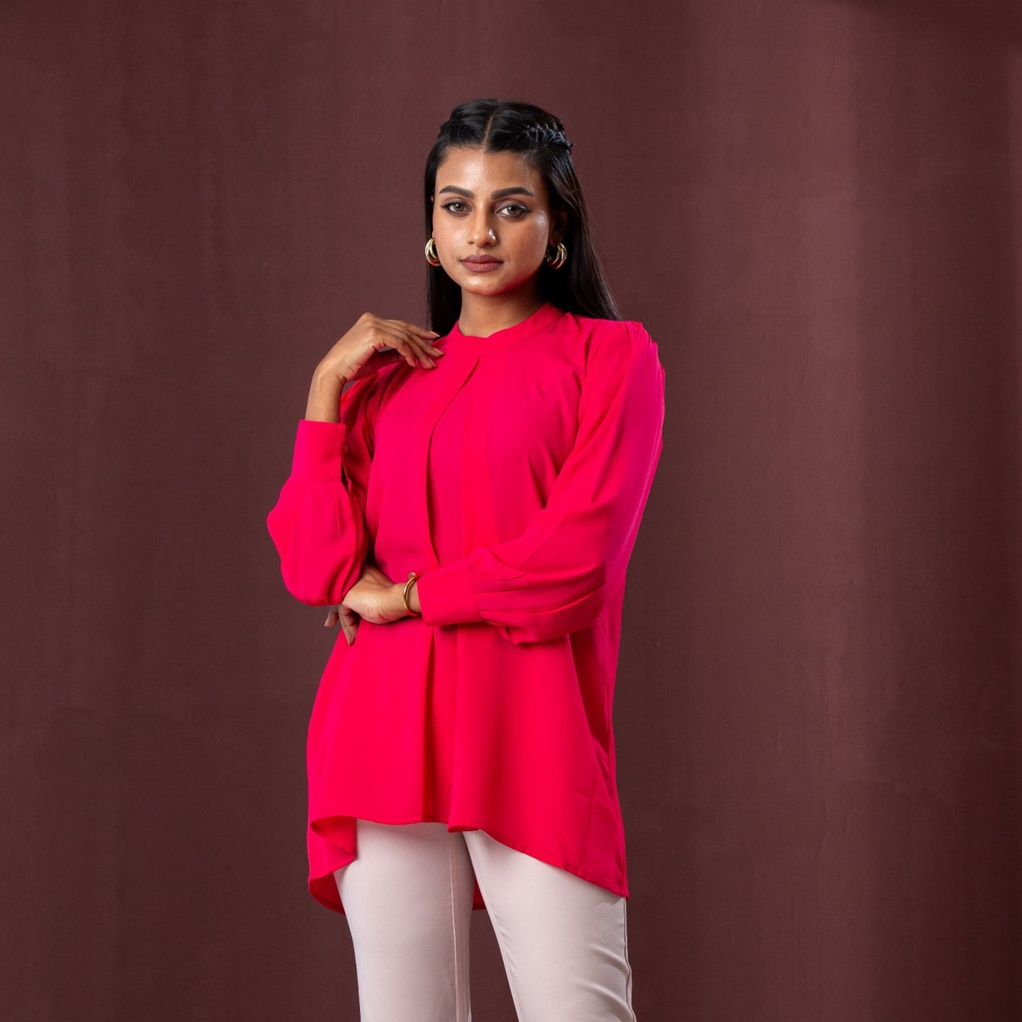 ETHNIC WORKWEAR TOP-PINK