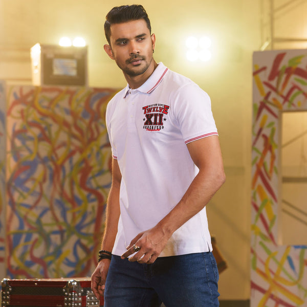 Men’s White Embroidered Polo