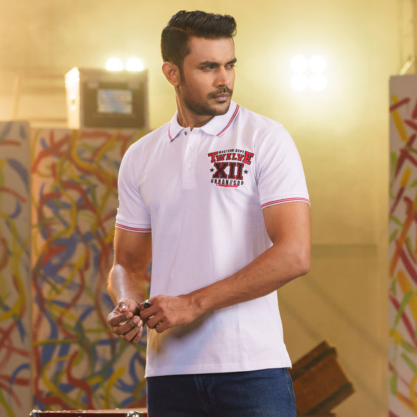 Men’s White Embroidered Polo