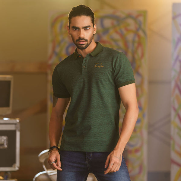 Men's Green Print Polo