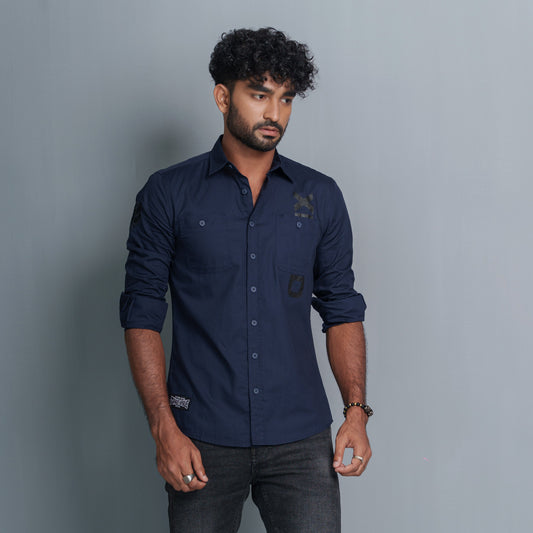 Mens Navy Printed Shirt