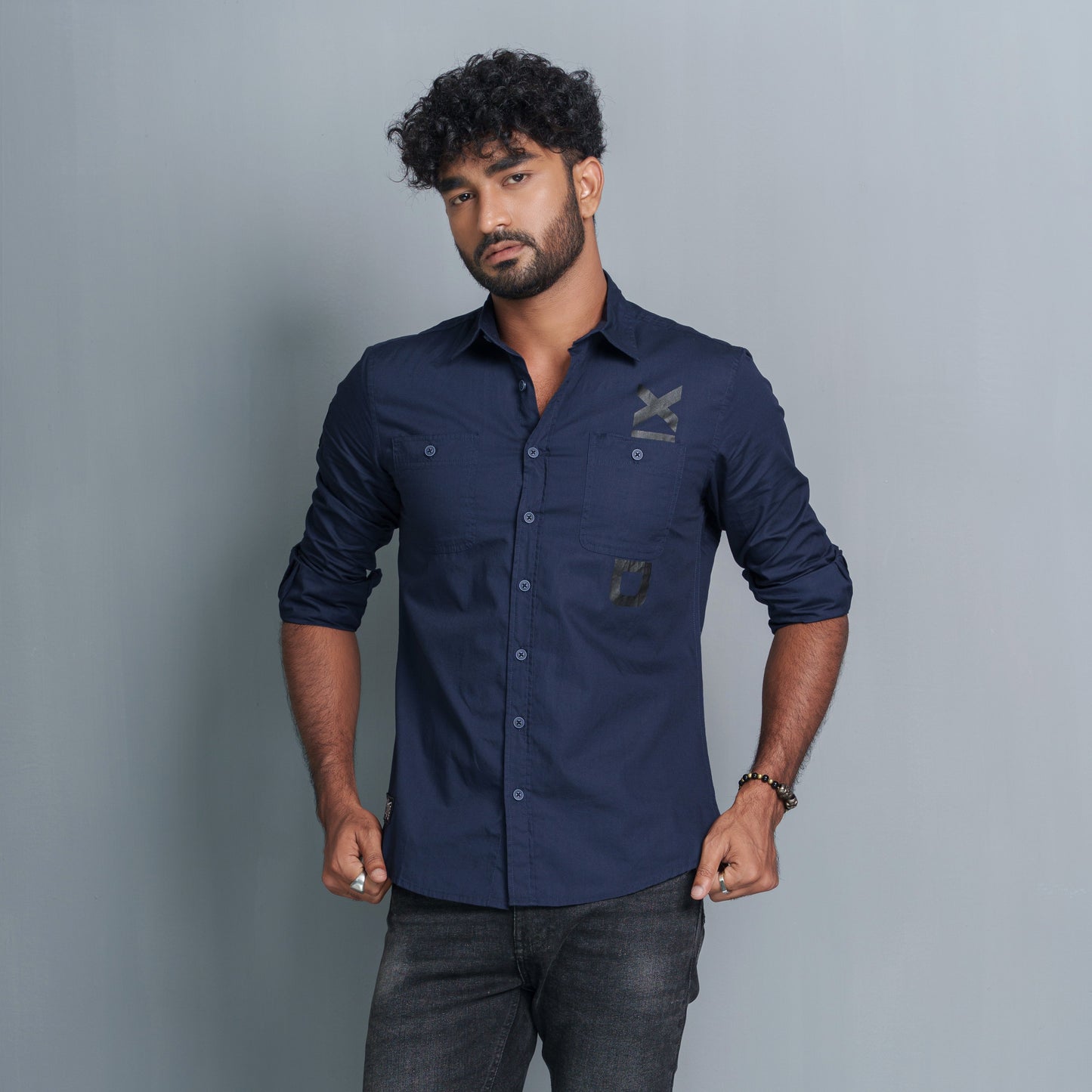 Men's Navy Printed Shirt