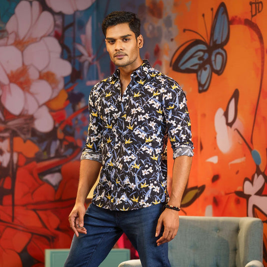 Mens Long Sleeve Shirt -BLACK/BLUE