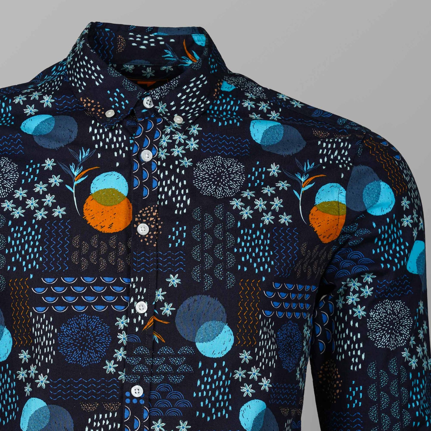 Mens Casual Black & Blue Printed Shirt