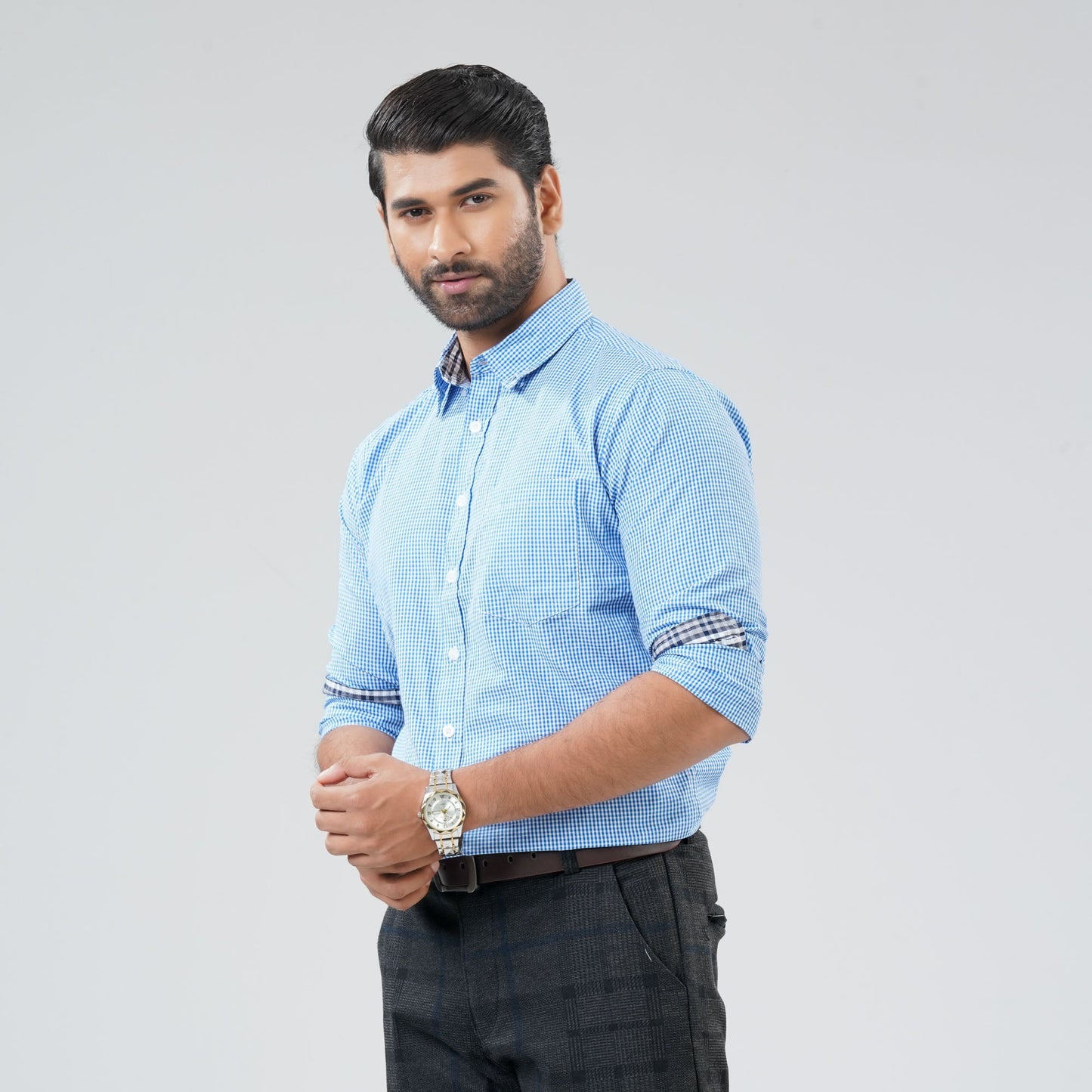 Mens Light Blue & White Check Shirt