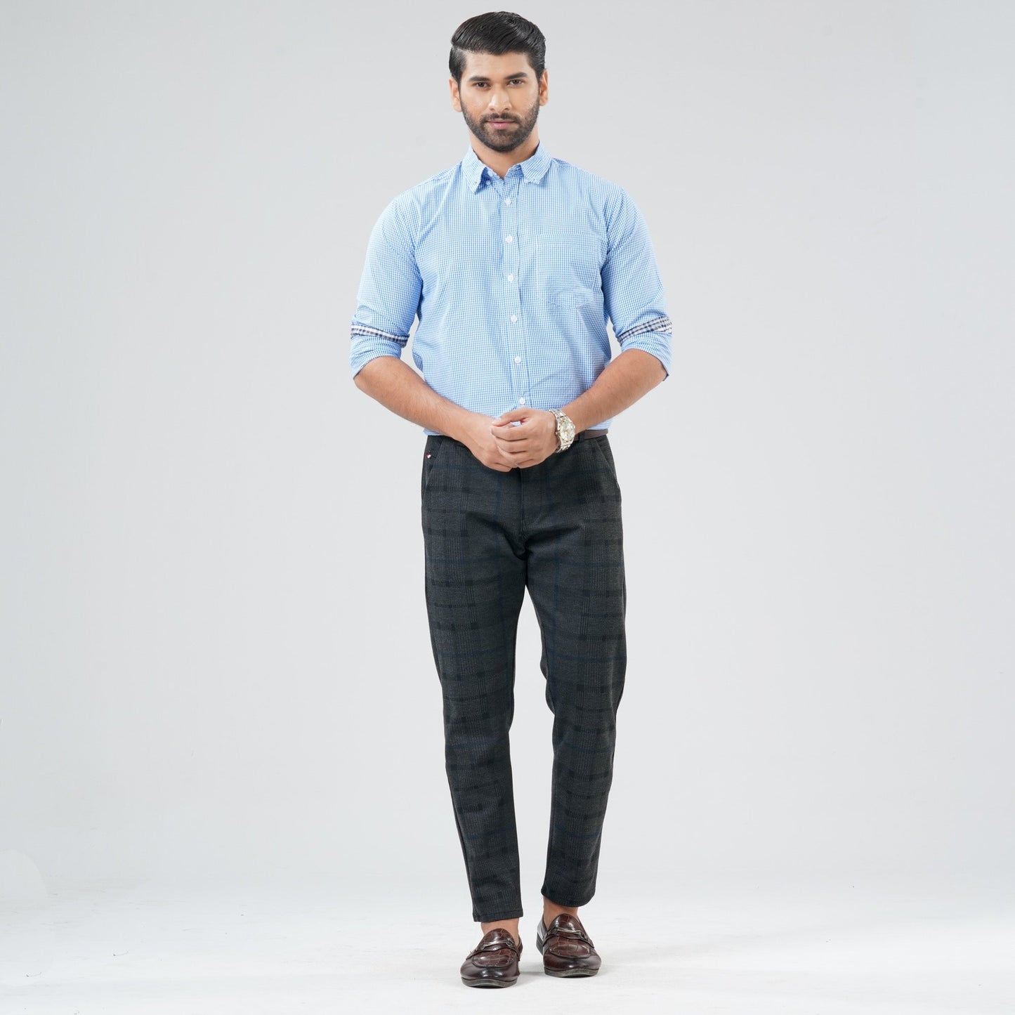 Mens Light Blue & White Check Shirt