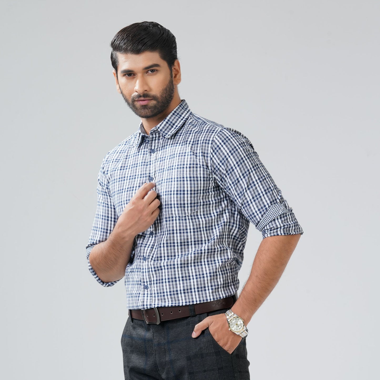 Mens Navy & White Shirt