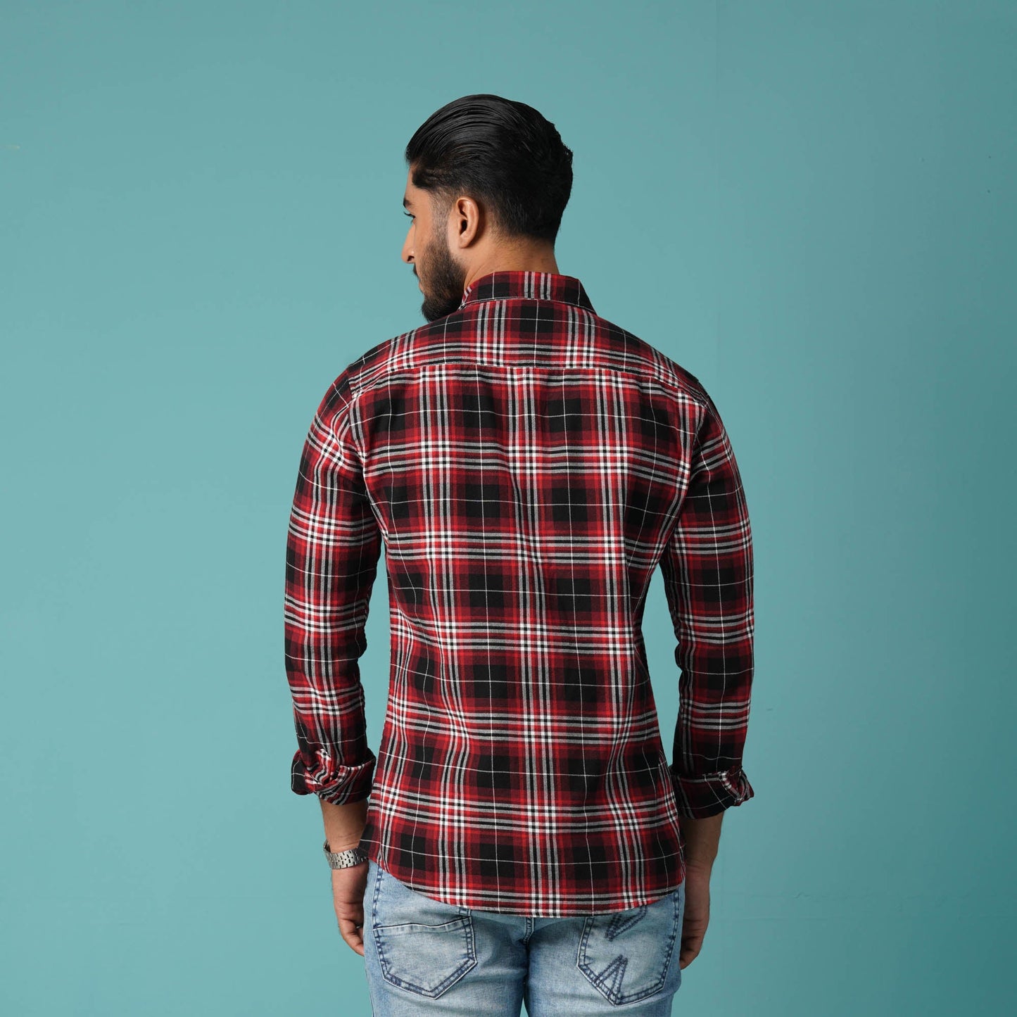 Mens Red Black Check Shirt