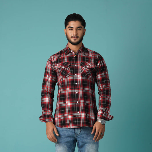 Mens Red Black Check Shirt