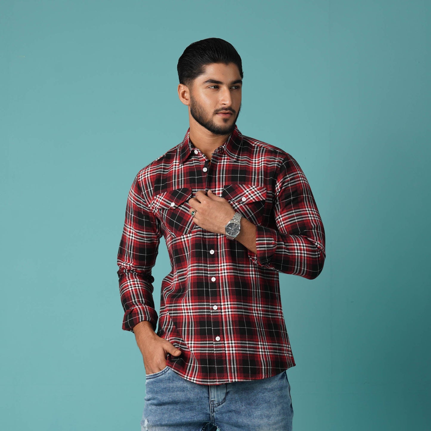 Mens Red Black Check Shirt