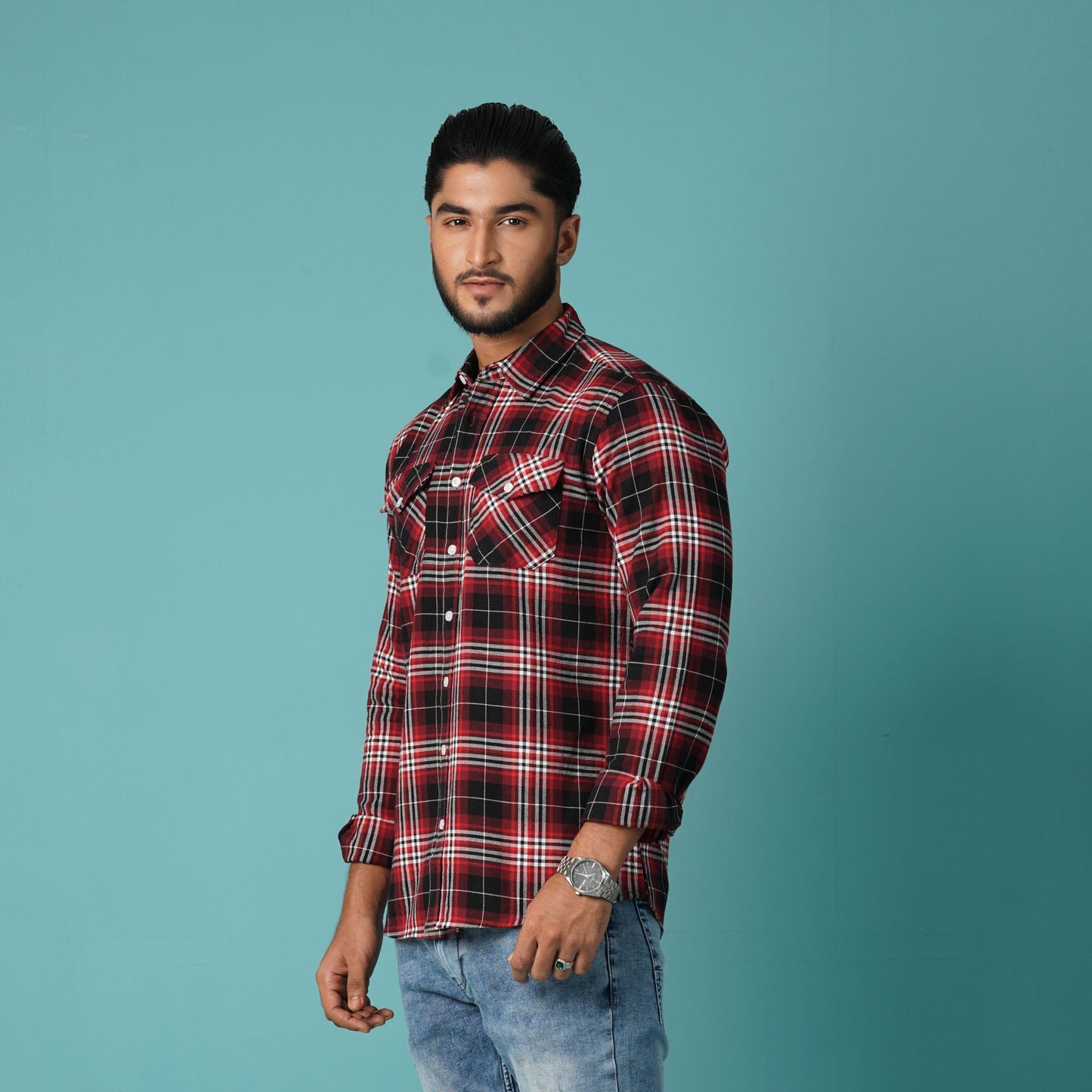 Mens Red Black Check Shirt