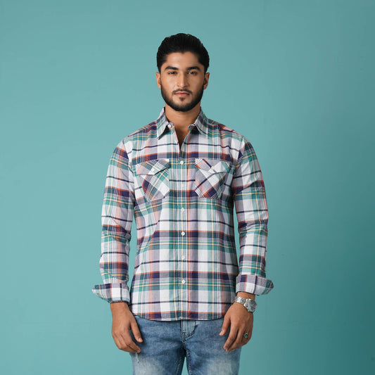 Mens L/S Shirt-Pink Blue Check
