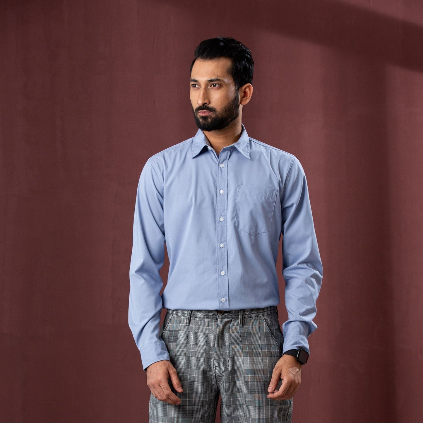 Mens L/S Shirt-Peach Blue