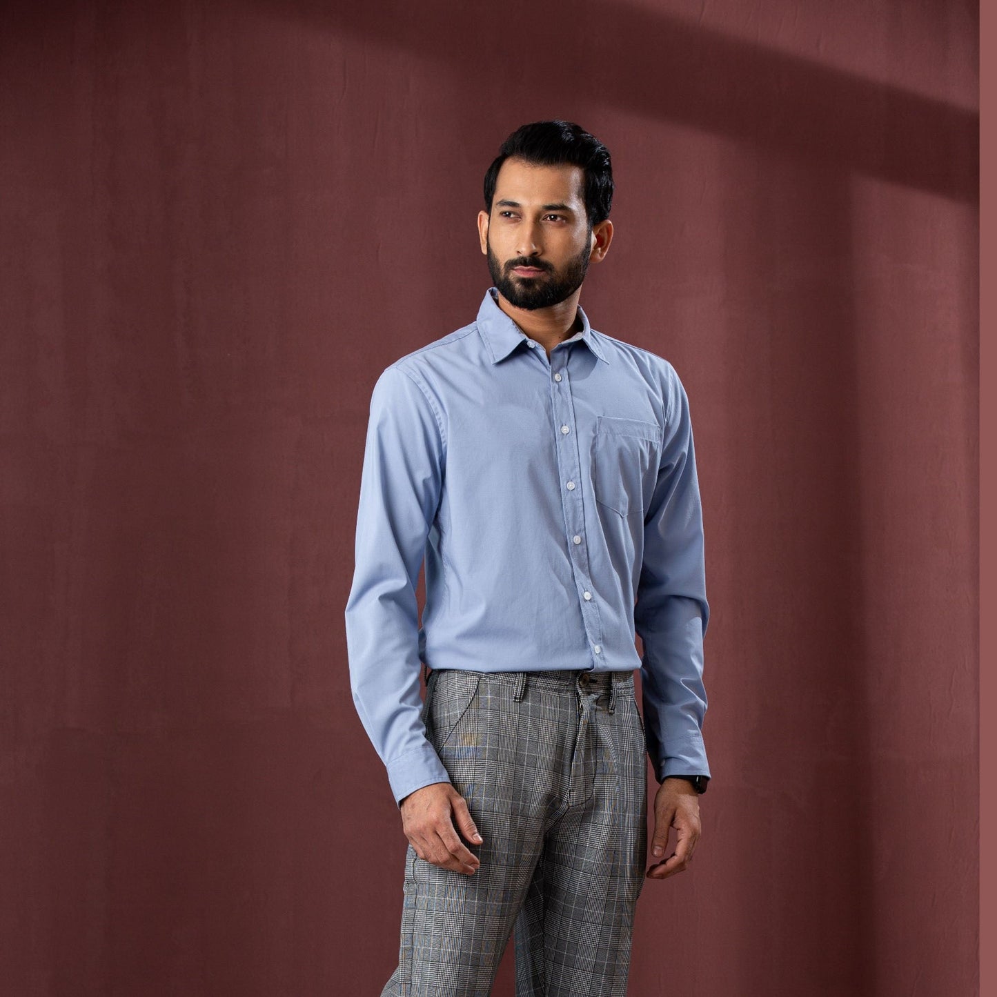 Mens L/S Shirt-Peach Blue