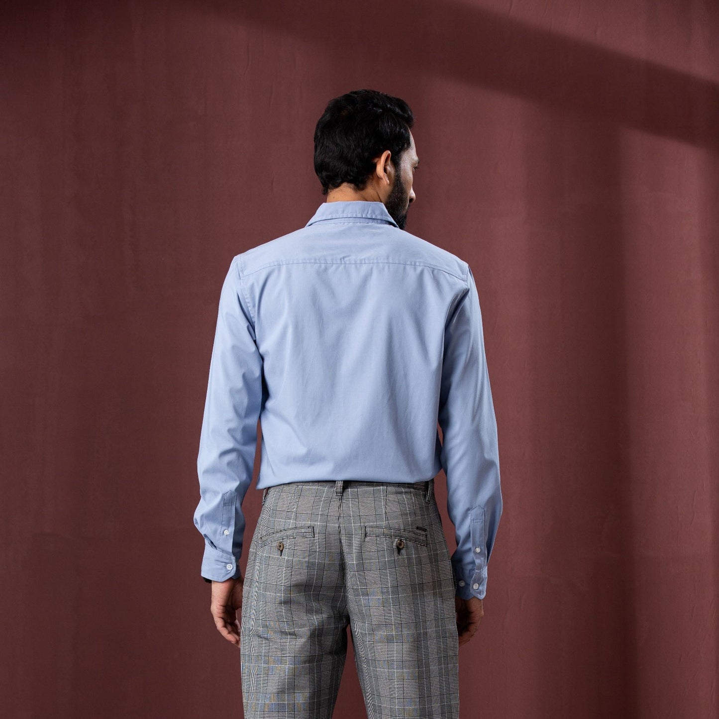 Mens L/S Shirt-Peach Blue