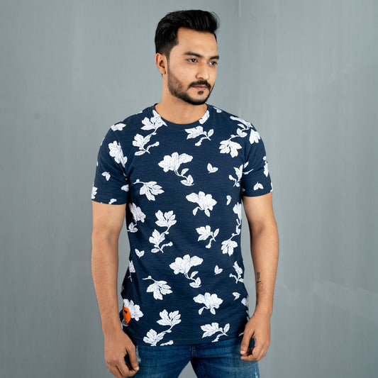 Mens Navy Floral T-Shirt
