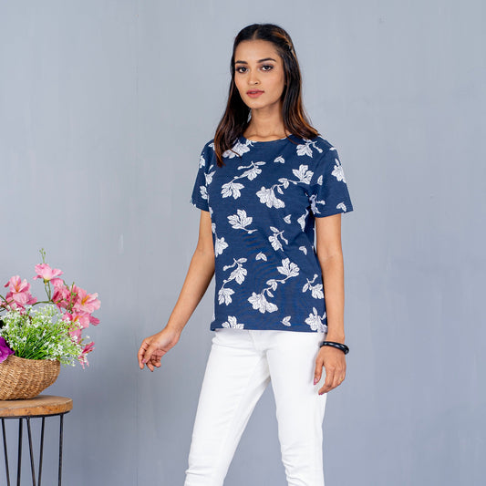 Womens Navy Aop T-Shirt