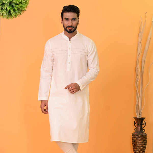 Men's White Embroidered Panjabi