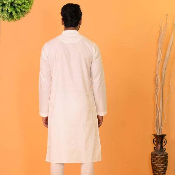 Men's White Embroidered Panjabi