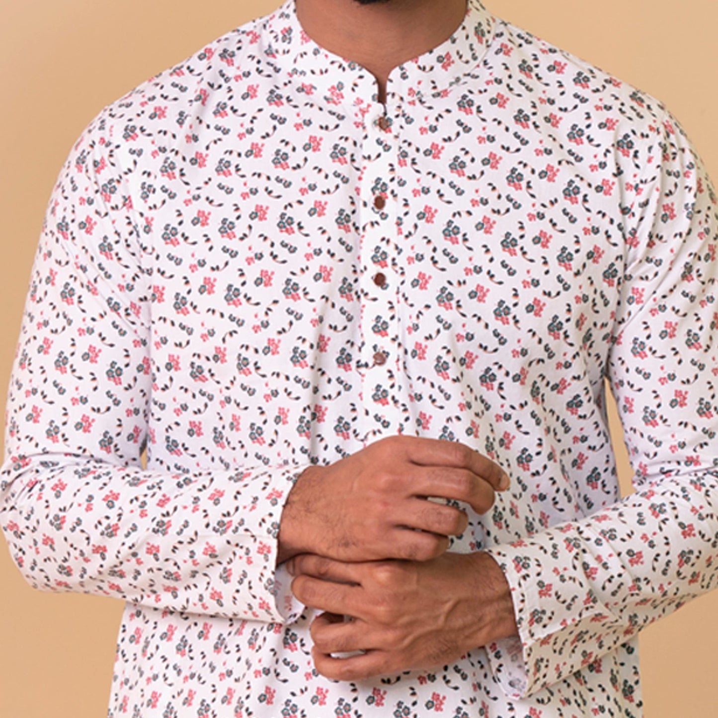 Mens Basic Panjabi-White Print 1