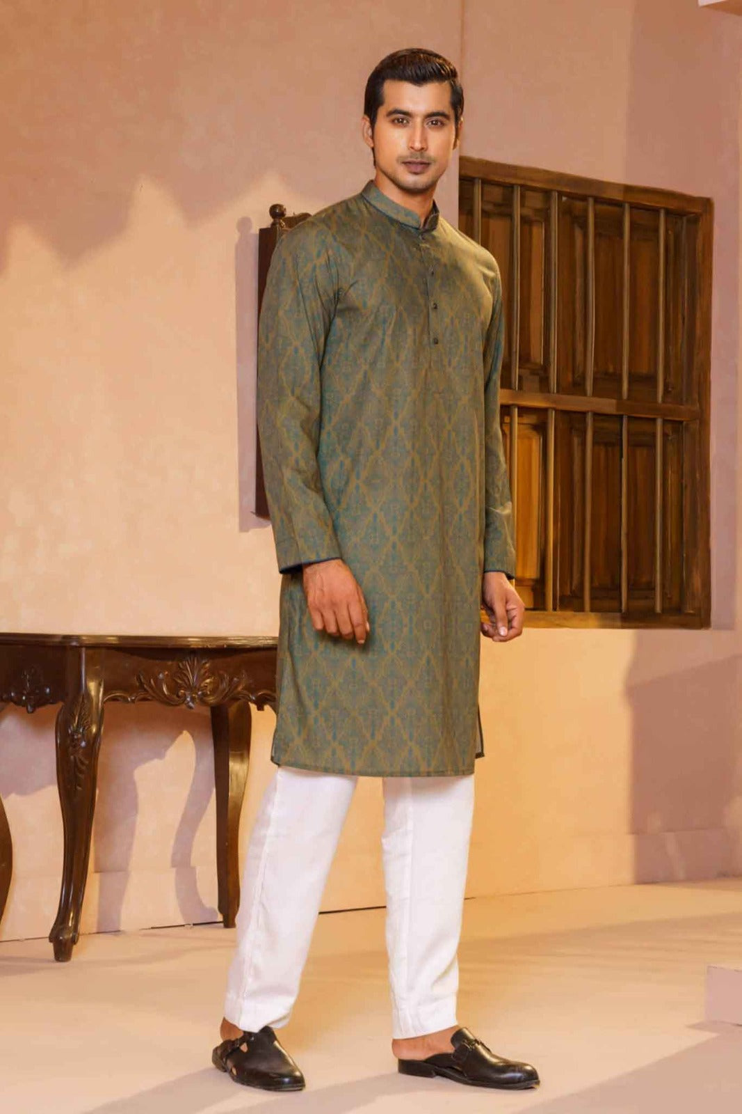 MENS BASIC PANJABI-OLIVE GREEN