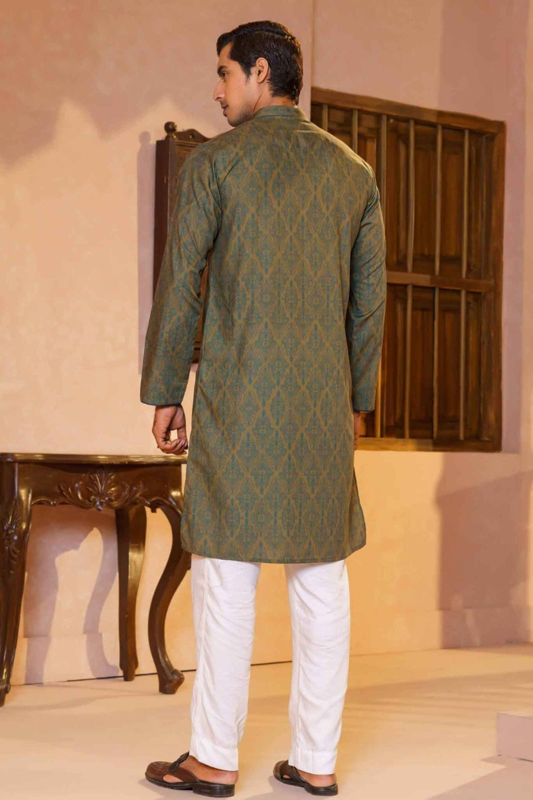 MENS BASIC PANJABI-OLIVE GREEN