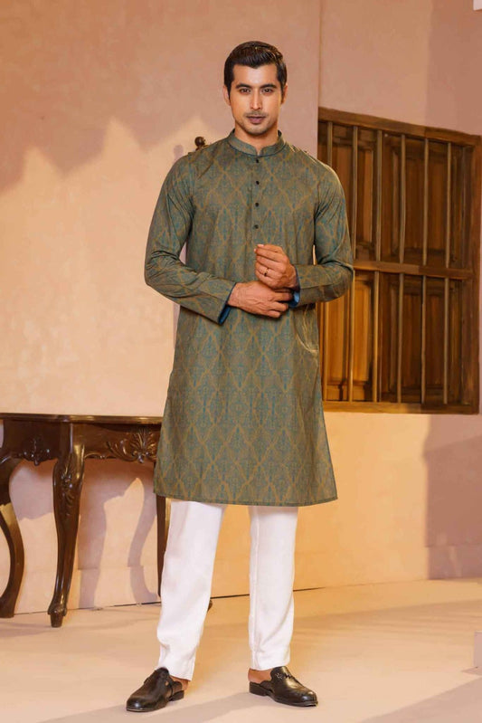 MENS BASIC PANJABI-OLIVE GREEN