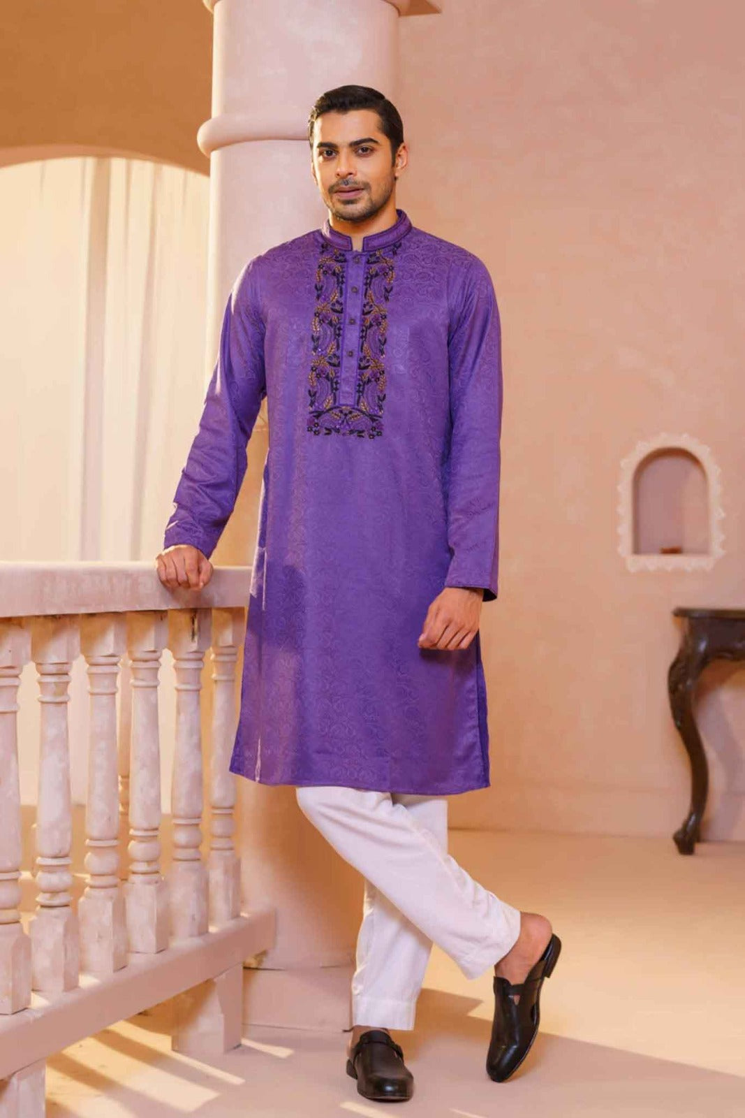 Mens Embroidery Panjabi- VIOLET